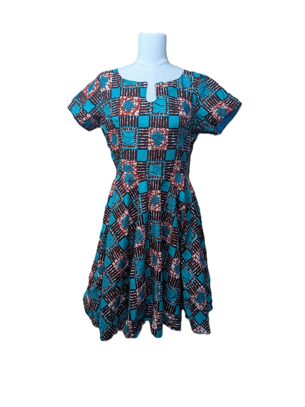 Handmade Colorful Geometric Fit and Flare Summer Short Dress Sz Small